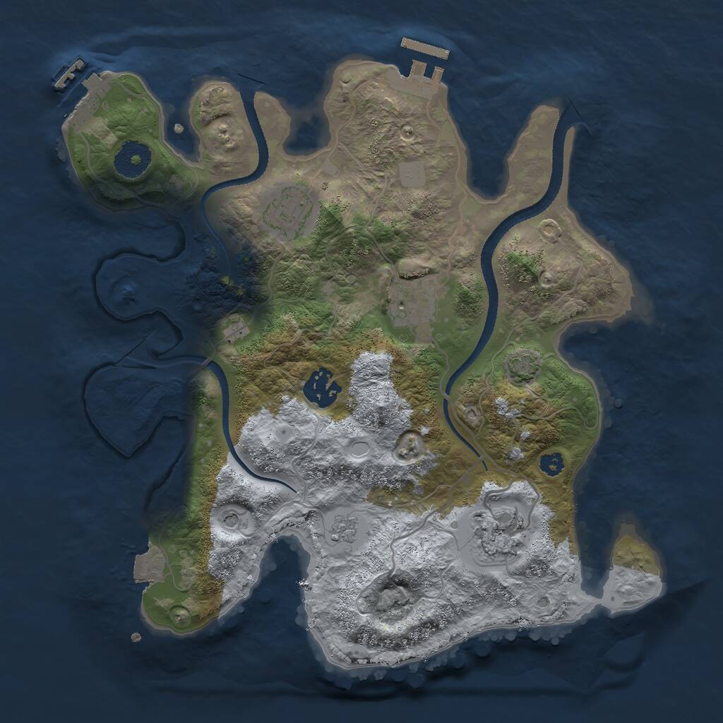 Rust Map: Procedural Map, Size: 3000, Seed: 21645, 10 Monuments