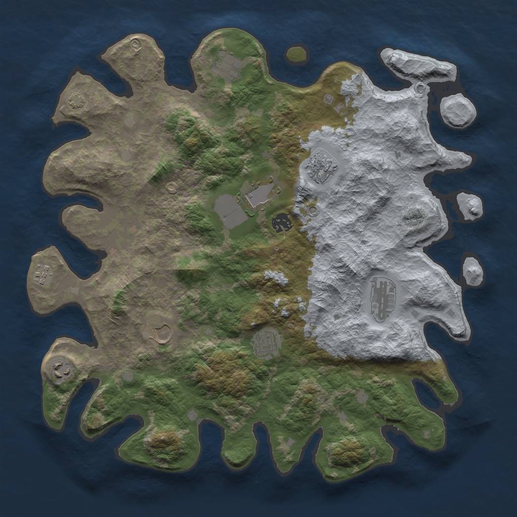 Rust Map: Barren, Size: 4000, Seed: 1134267668, 13 Monuments