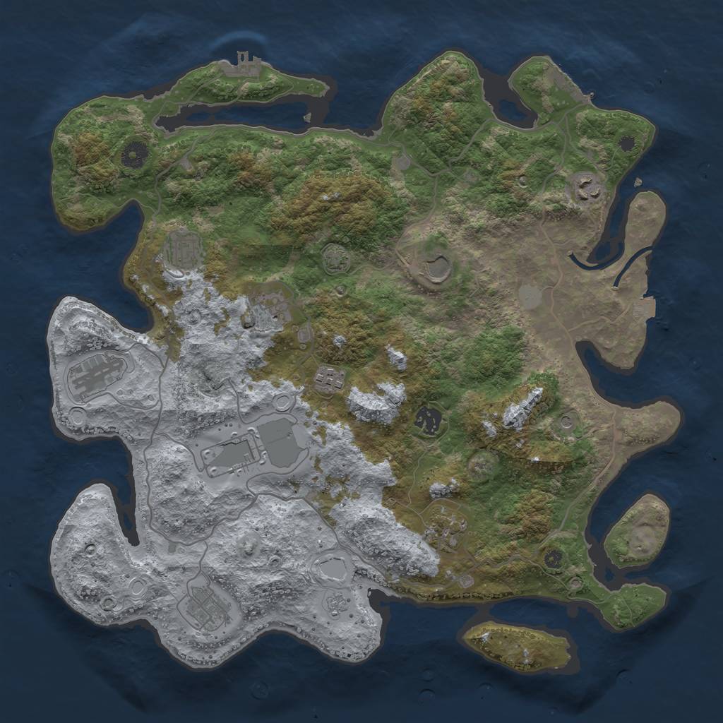 Rust Map: Procedural Map, Size: 4000, Seed: 983743589, 18 Monuments