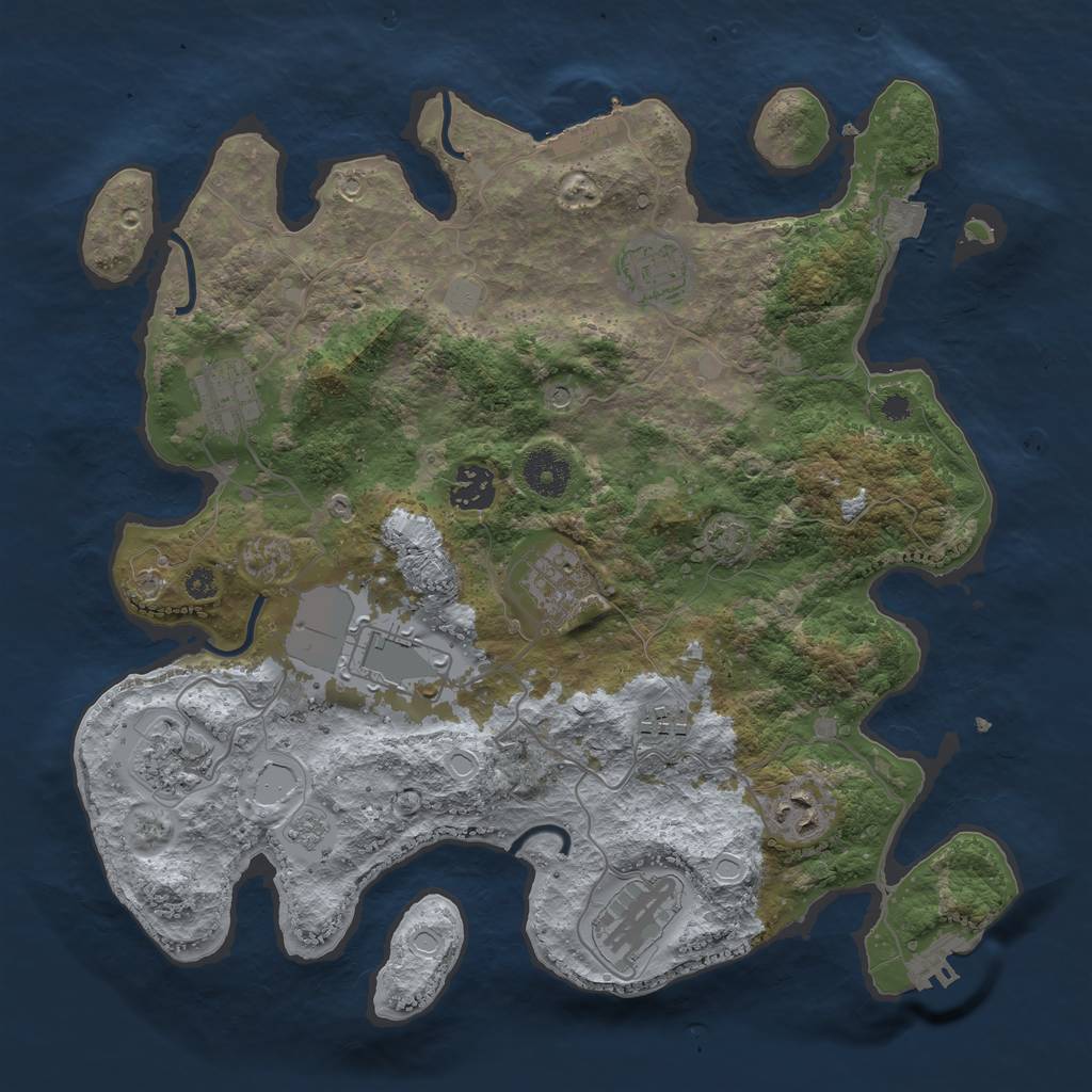 Rust Map: Procedural Map, Size: 3500, Seed: 807554143, 17 Monuments