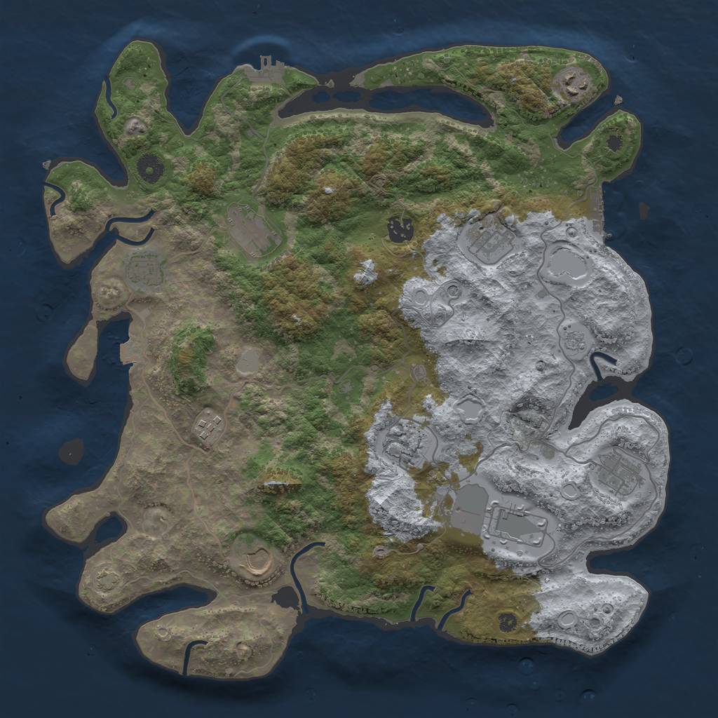 Rust Map: Procedural Map, Size: 3950, Seed: 2073419020, 18 Monuments