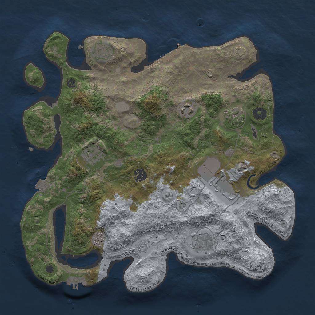 Rust Map: Procedural Map, Size: 3500, Seed: 1948496383, 16 Monuments