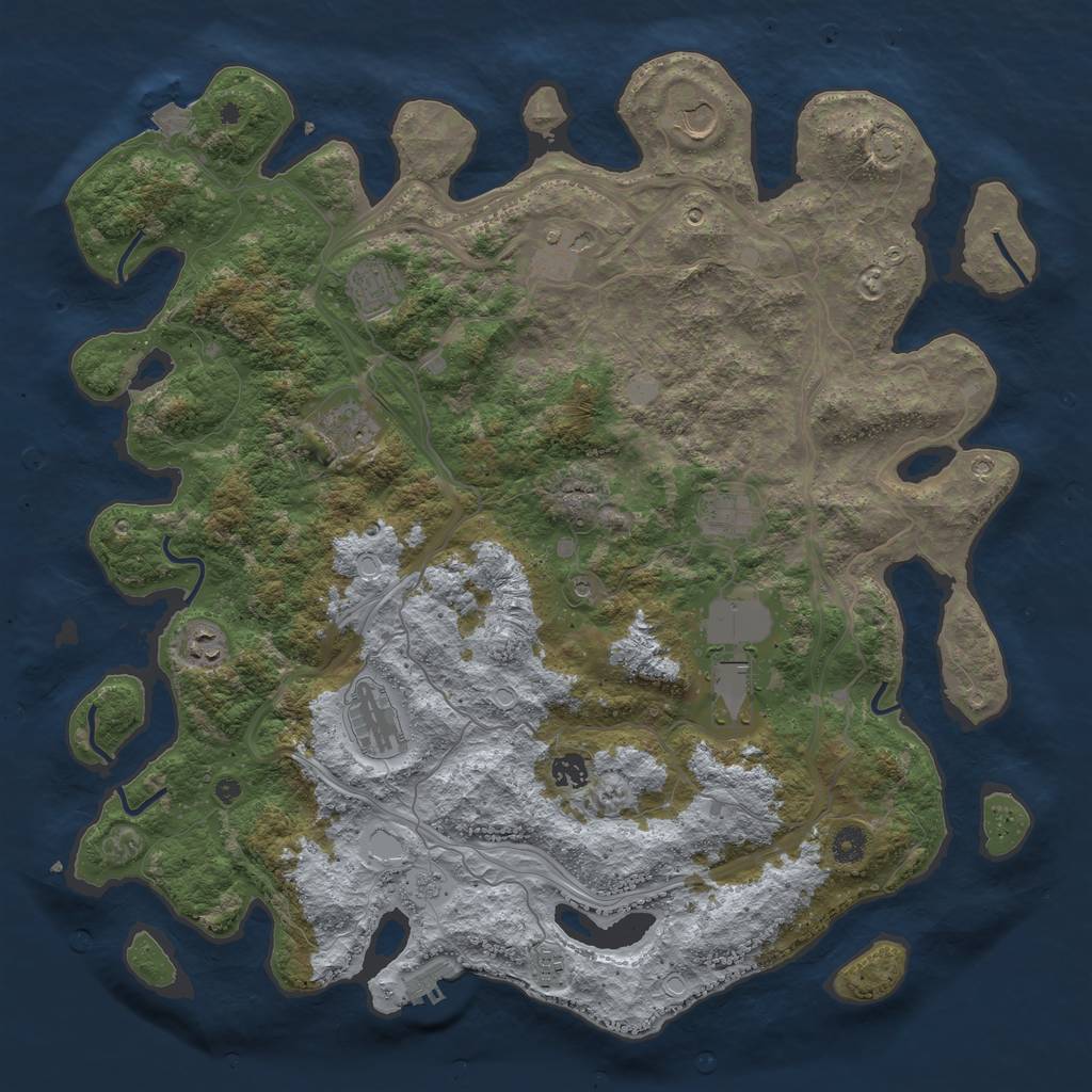 Rust Map: Procedural Map, Size: 4500, Seed: 762289772, 17 Monuments