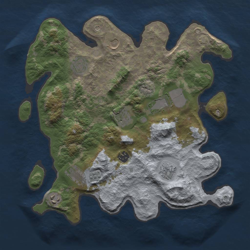 Rust Map: Barren, Size: 3500, Seed: 113727229, 13 Monuments