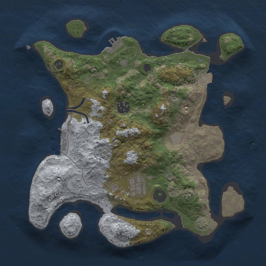 Rust Map: Procedural Map, Size: 3000, Seed: 2040442226, 11 Monuments