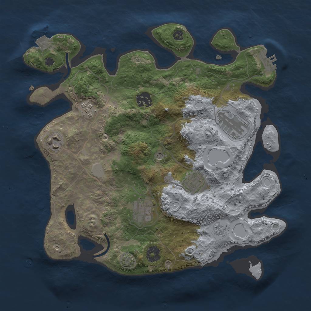 Rust Map: Procedural Map, Size: 3000, Seed: 381183, 13 Monuments