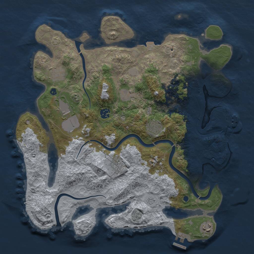 Rust Map: Procedural Map, Size: 3750, Seed: 636009426, 14 Monuments