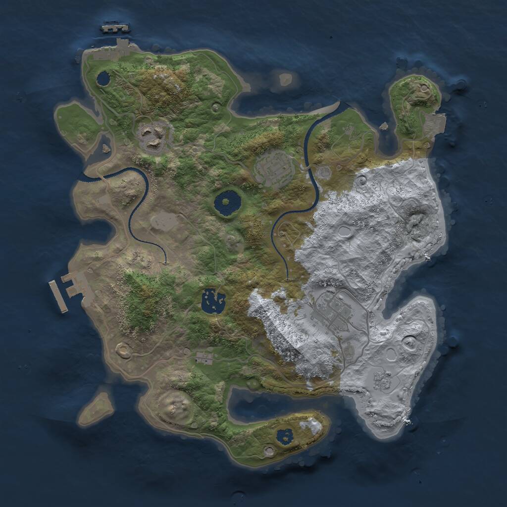 Rust Map: Procedural Map, Size: 3000, Seed: 1957121379, 8 Monuments