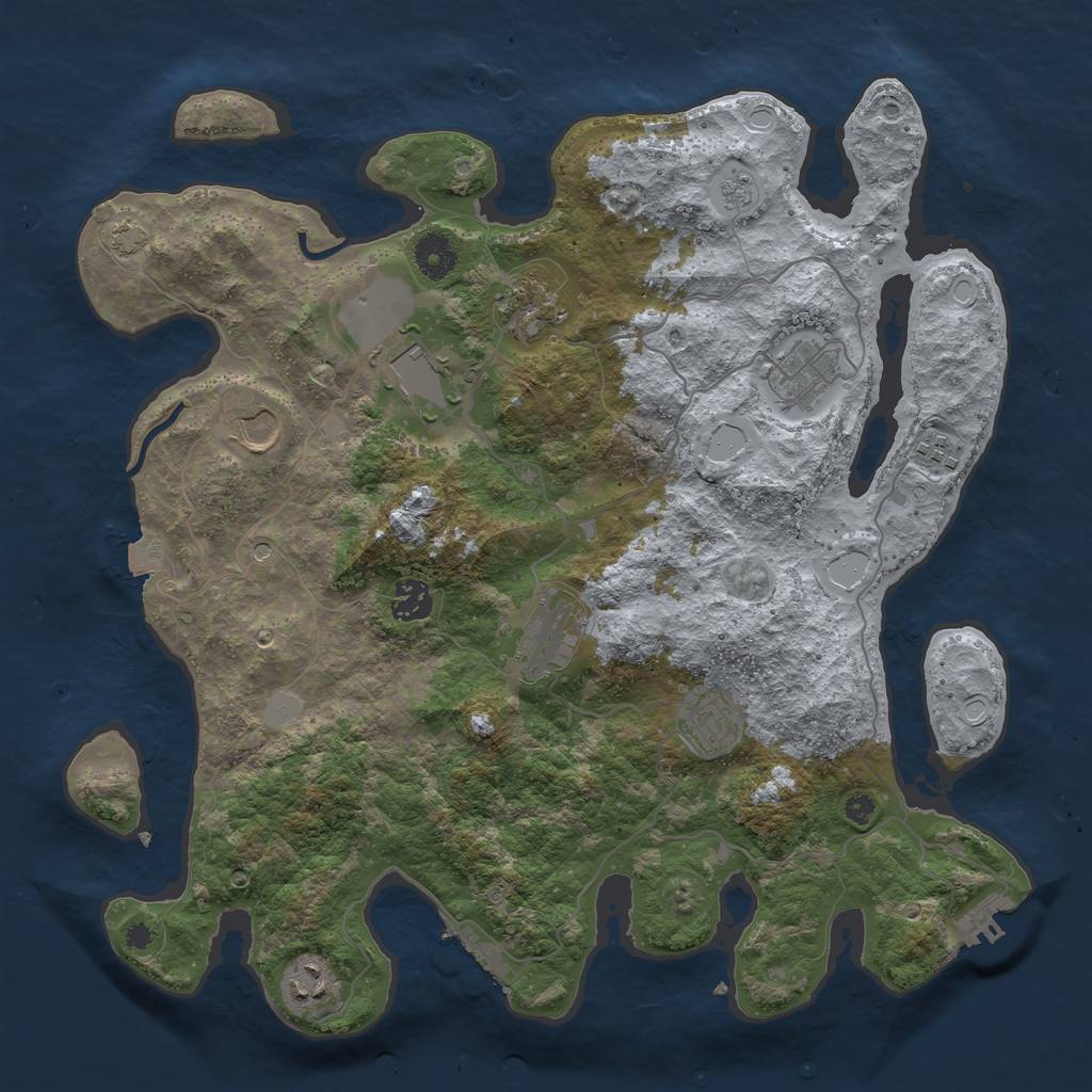 Rust Map: Procedural Map, Size: 3800, Seed: 1077740895, 17 Monuments
