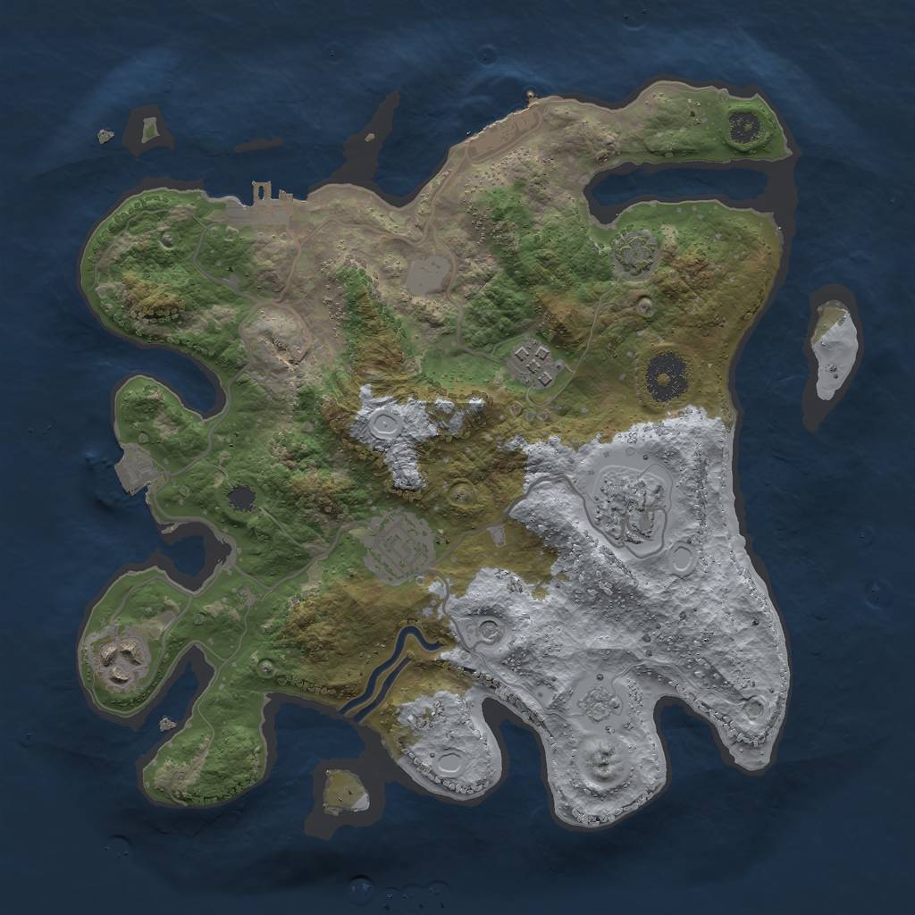Rust Map: Procedural Map, Size: 3000, Seed: 13671, 12 Monuments