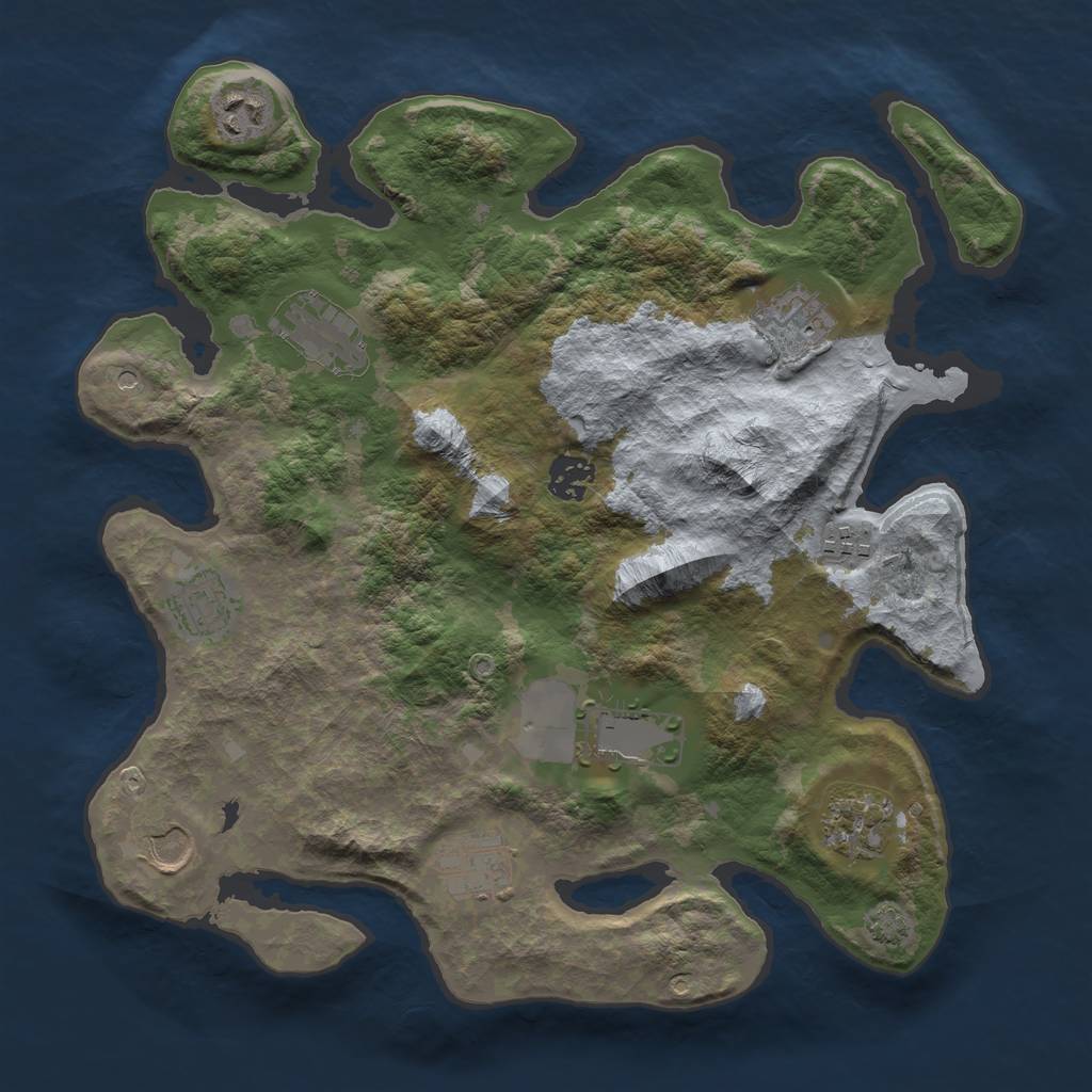 Rust Map: Barren, Size: 3500, Seed: 1493328903, 14 Monuments