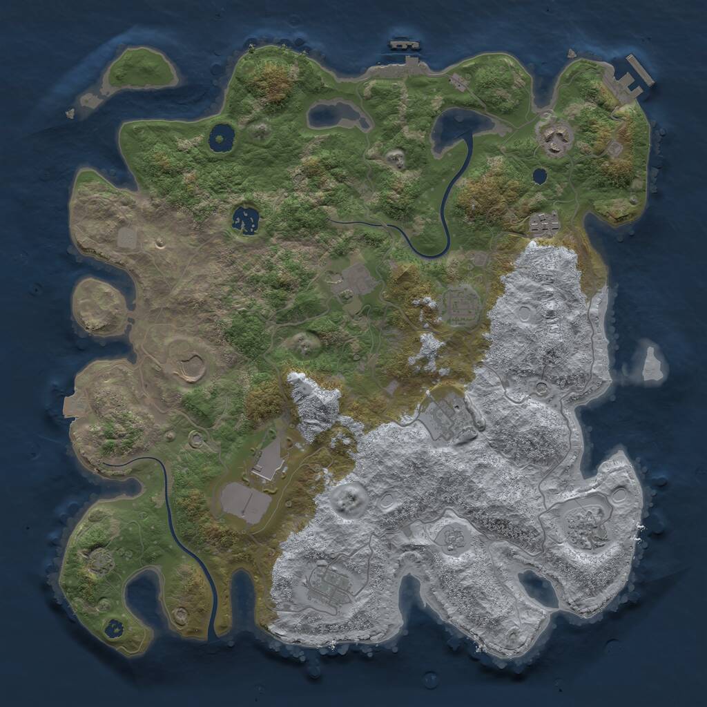 Rust Map: Procedural Map, Size: 3850, Seed: 845449774, 16 Monuments