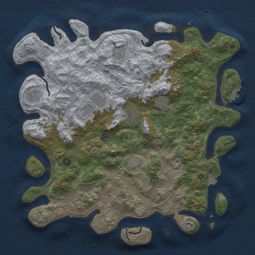 Rust Map: Procedural Map, Size: 4500, Seed: 870981420, 16 Monuments