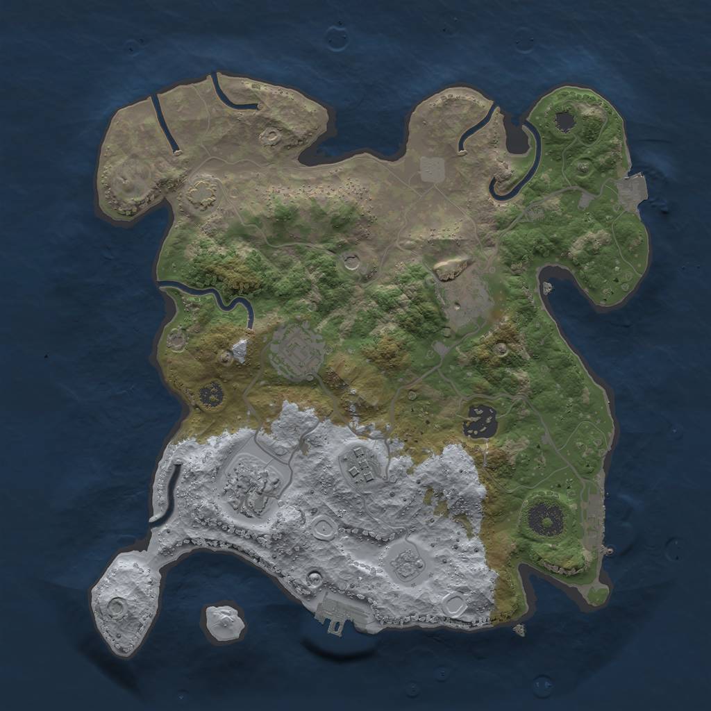 Rust Map: Procedural Map, Size: 3000, Seed: 2021483856, 13 Monuments