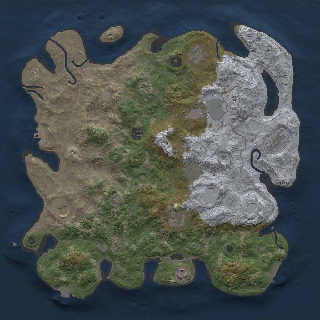 Rust Map: Procedural Map, Size: 4000, Seed: 453287643, 17 Monuments