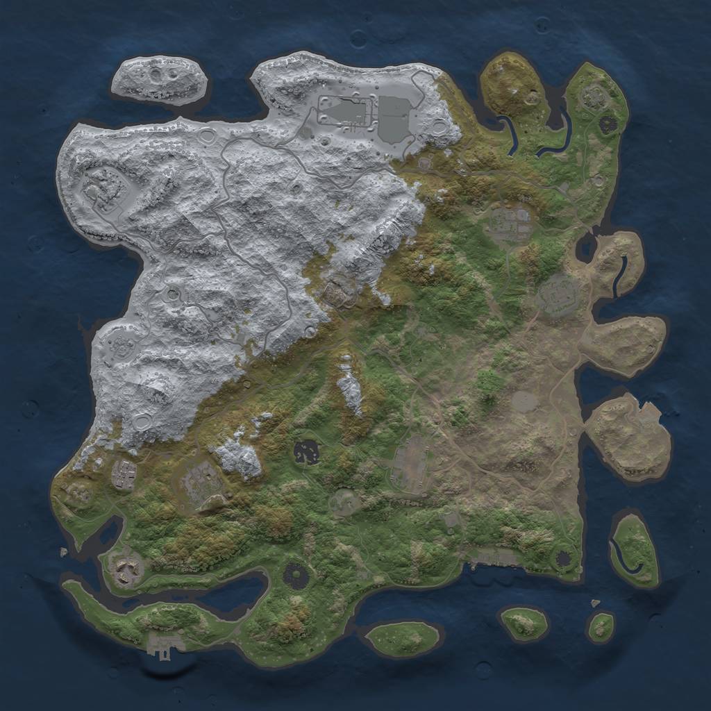 Rust Map: Procedural Map, Size: 4050, Seed: 1829503699, 17 Monuments