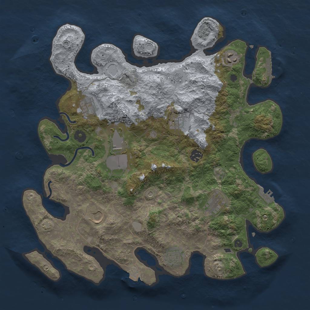 Rust Map: Procedural Map, Size: 3850, Seed: 560901256, 17 Monuments