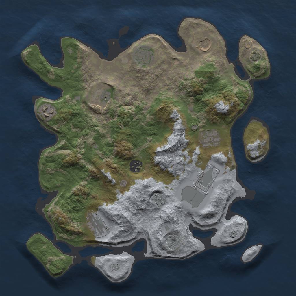 Rust Map: Barren, Size: 3500, Seed: 425081162, 13 Monuments