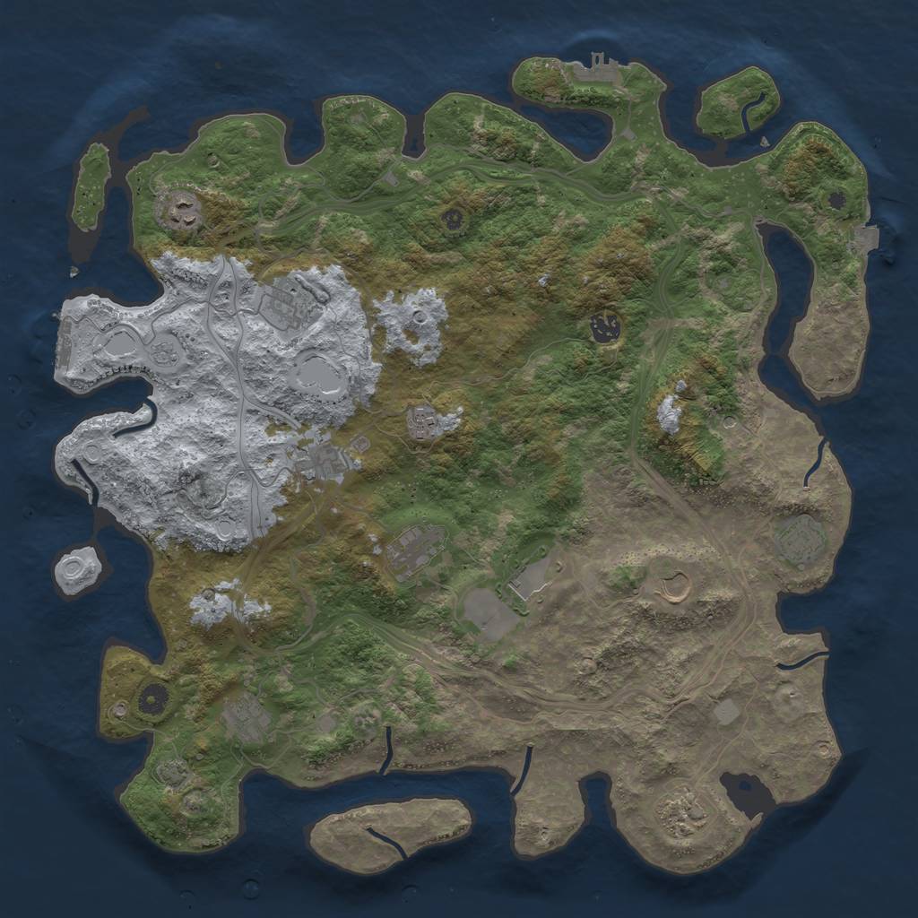 Rust Map: Procedural Map, Size: 4500, Seed: 1197421784, 19 Monuments