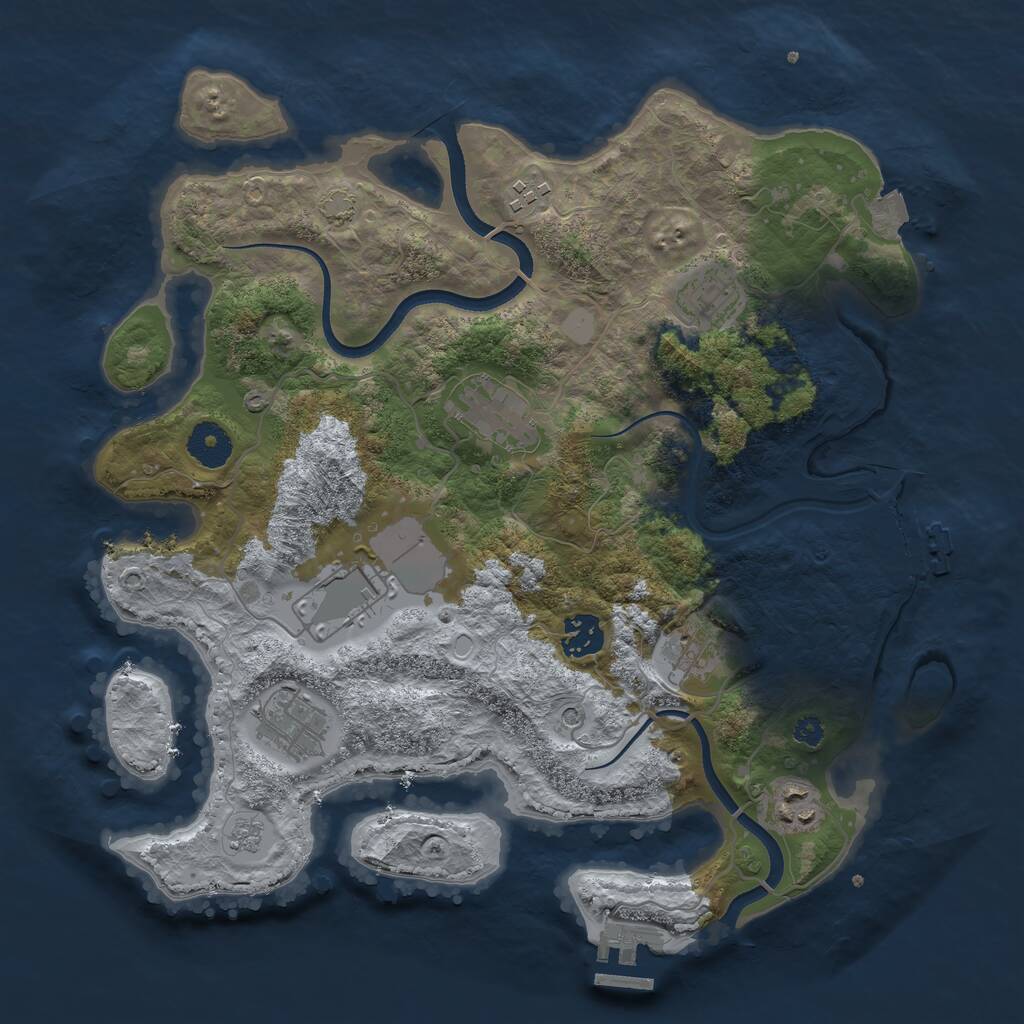 Rust Map: Procedural Map, Size: 3500, Seed: 1073318332, 14 Monuments