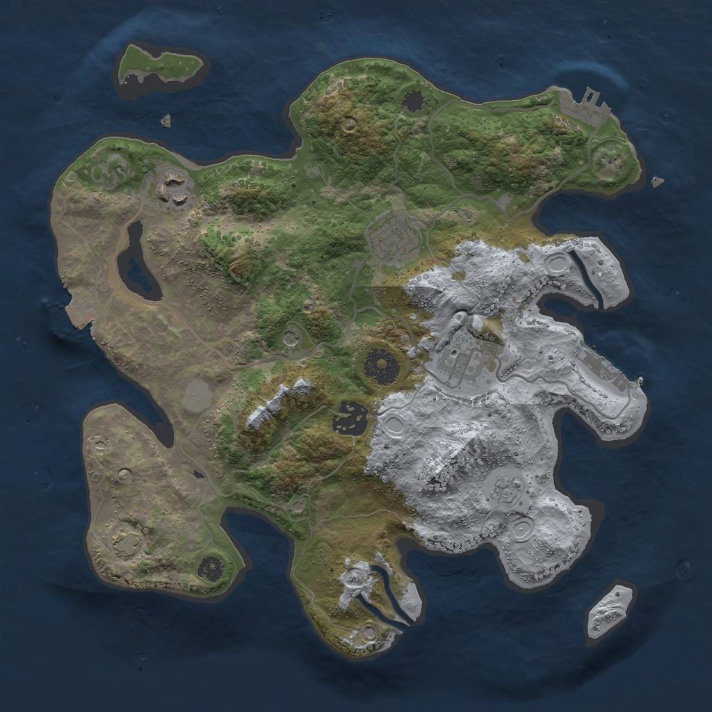 Rust Map: Procedural Map, Size: 3000, Seed: 1199397845, 12 Monuments