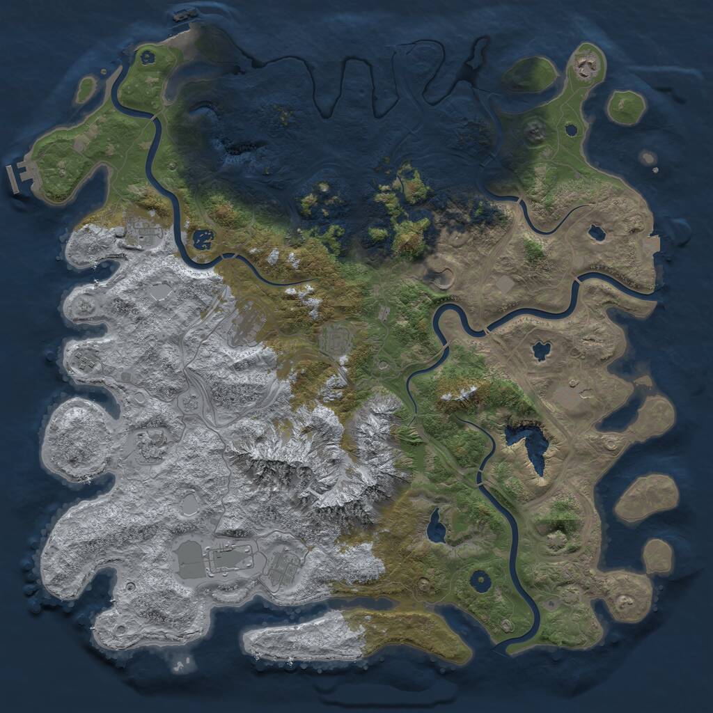 Rust Map: Procedural Map, Size: 5000, Seed: 33354333, 17 Monuments