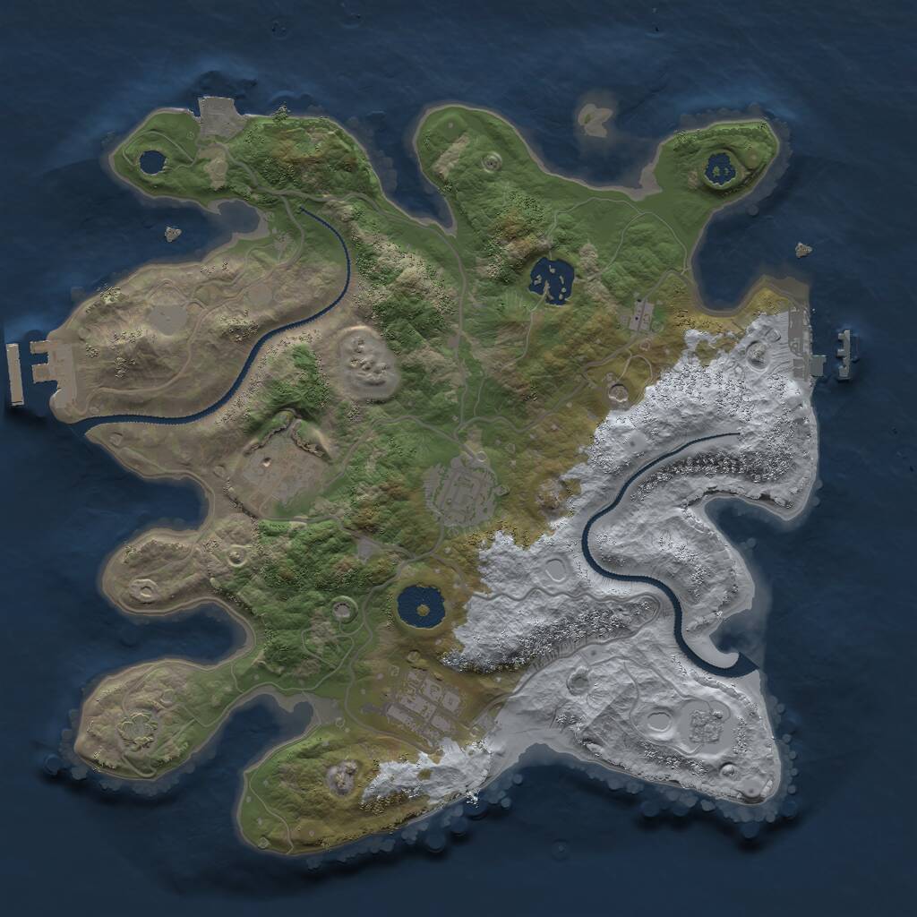 Rust Map: Procedural Map, Size: 3000, Seed: 429336, 10 Monuments