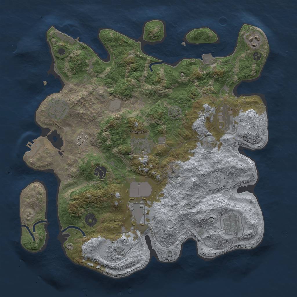 Rust Map: Procedural Map, Size: 3500, Seed: 2070858558, 16 Monuments