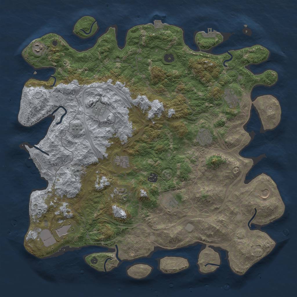 Rust Map: Procedural Map, Size: 4500, Seed: 1129086050, 19 Monuments