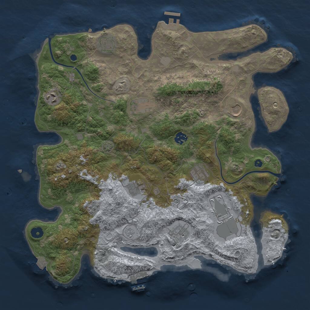 Rust Map: Procedural Map, Size: 3900, Seed: 91642, 16 Monuments