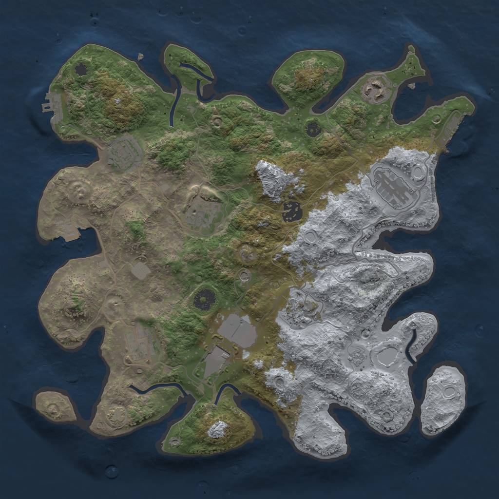 Rust Map: Procedural Map, Size: 3500, Seed: 894651, 16 Monuments