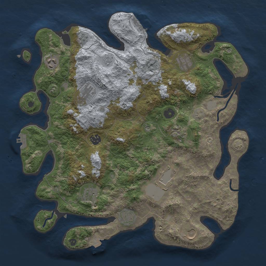 Rust Map: Procedural Map, Size: 3800, Seed: 2109778678, 18 Monuments