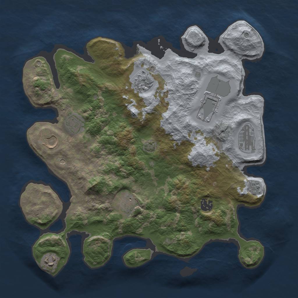 Rust Map: Barren, Size: 3500, Seed: 25091971, 13 Monuments
