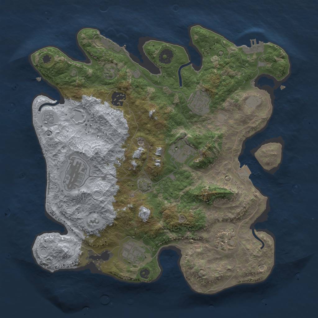 Rust Map: Procedural Map, Size: 3250, Seed: 1076784269, 14 Monuments