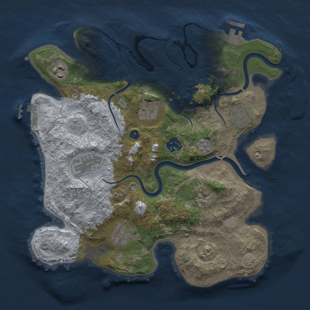 Rust Map: Procedural Map, Size: 3250, Seed: 1076784269, 14 Monuments