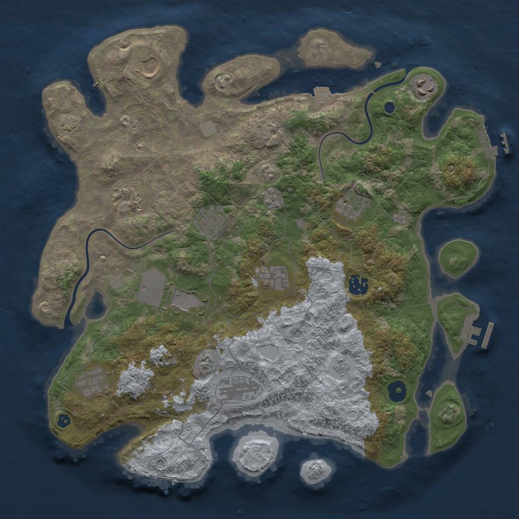 Rust Map: Procedural Map, Size: 3850, Seed: 1222215574, 17 Monuments