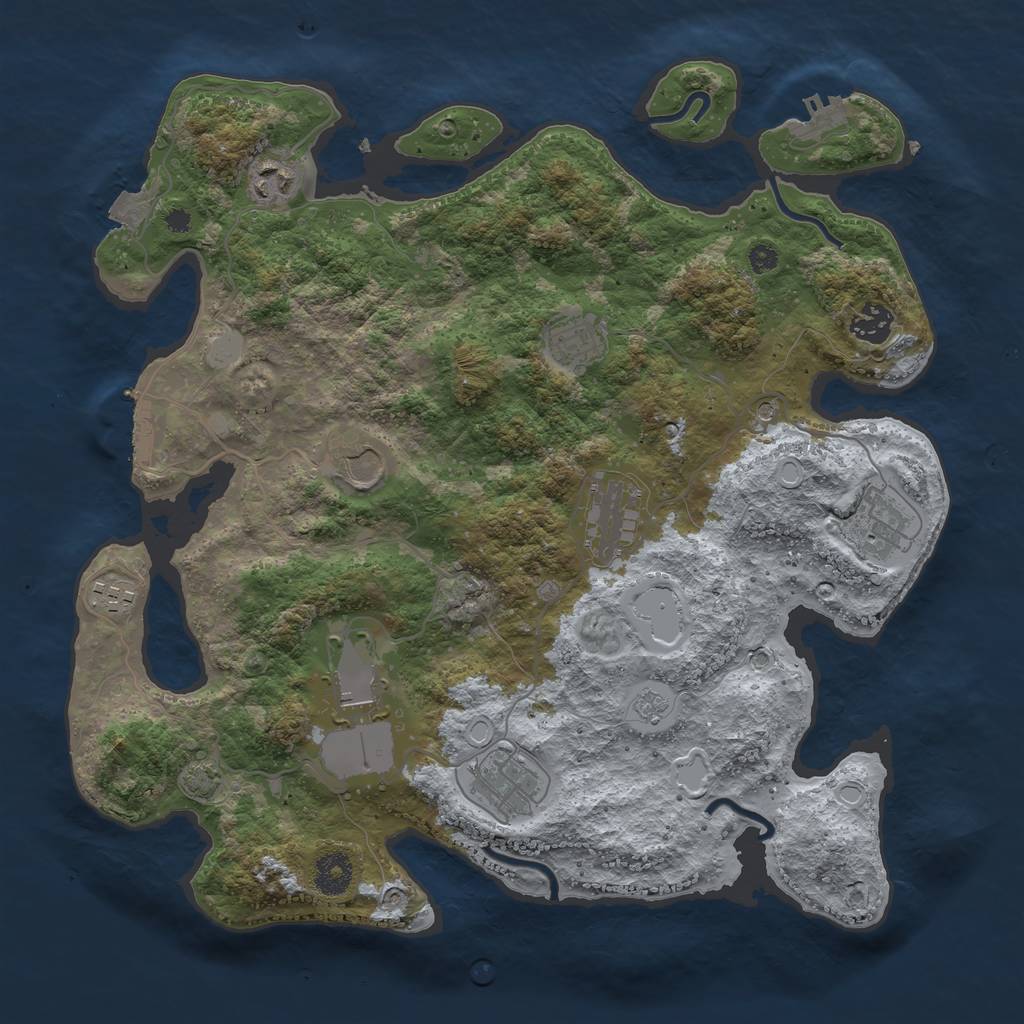 Rust Map: Procedural Map, Size: 3700, Seed: 2076951619, 17 Monuments