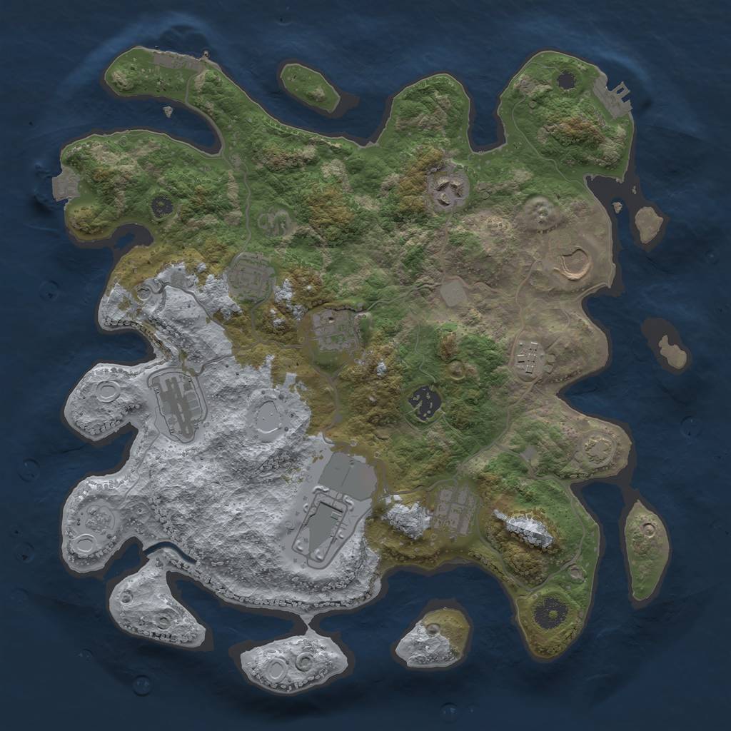 Rust Map: Procedural Map, Size: 3500, Seed: 864658694, 17 Monuments