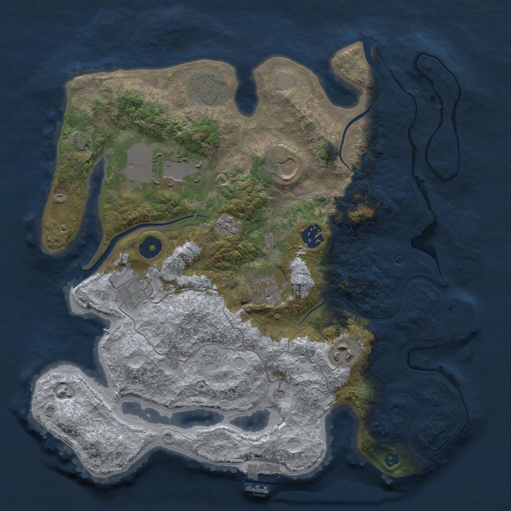 Rust Map: Procedural Map, Size: 3500, Seed: 845000453, 14 Monuments