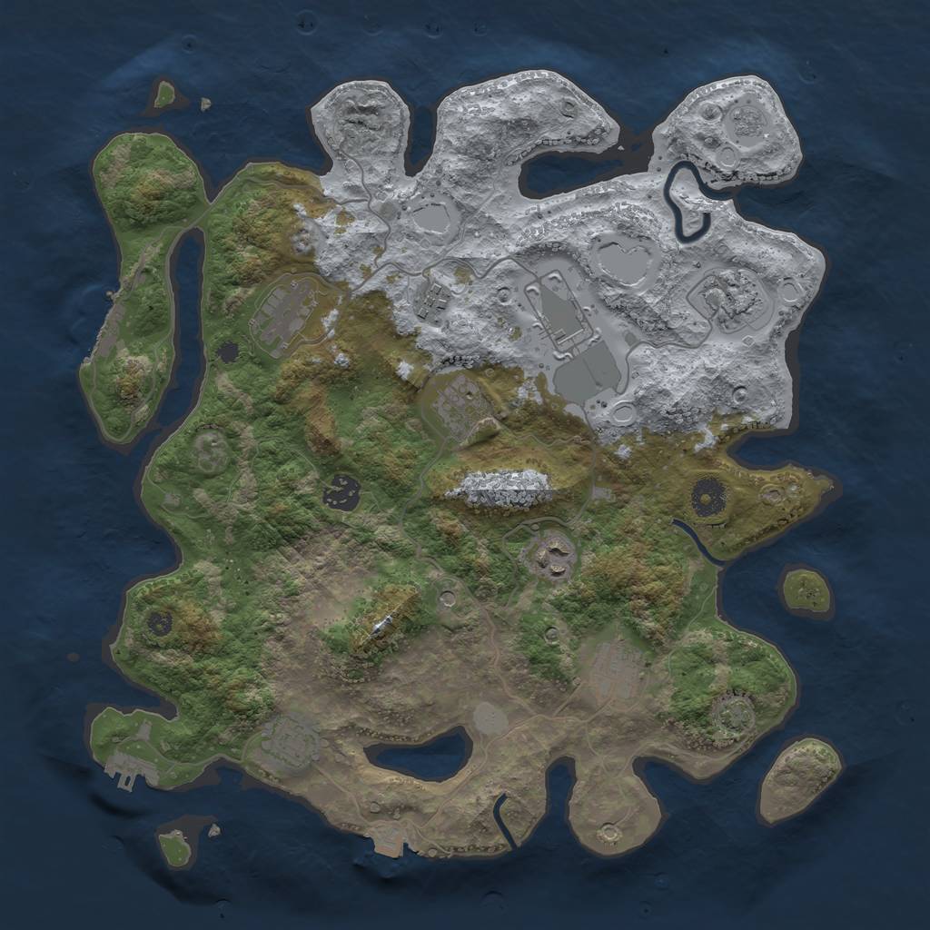 Rust Map: Procedural Map, Size: 3750, Seed: 36503416, 17 Monuments