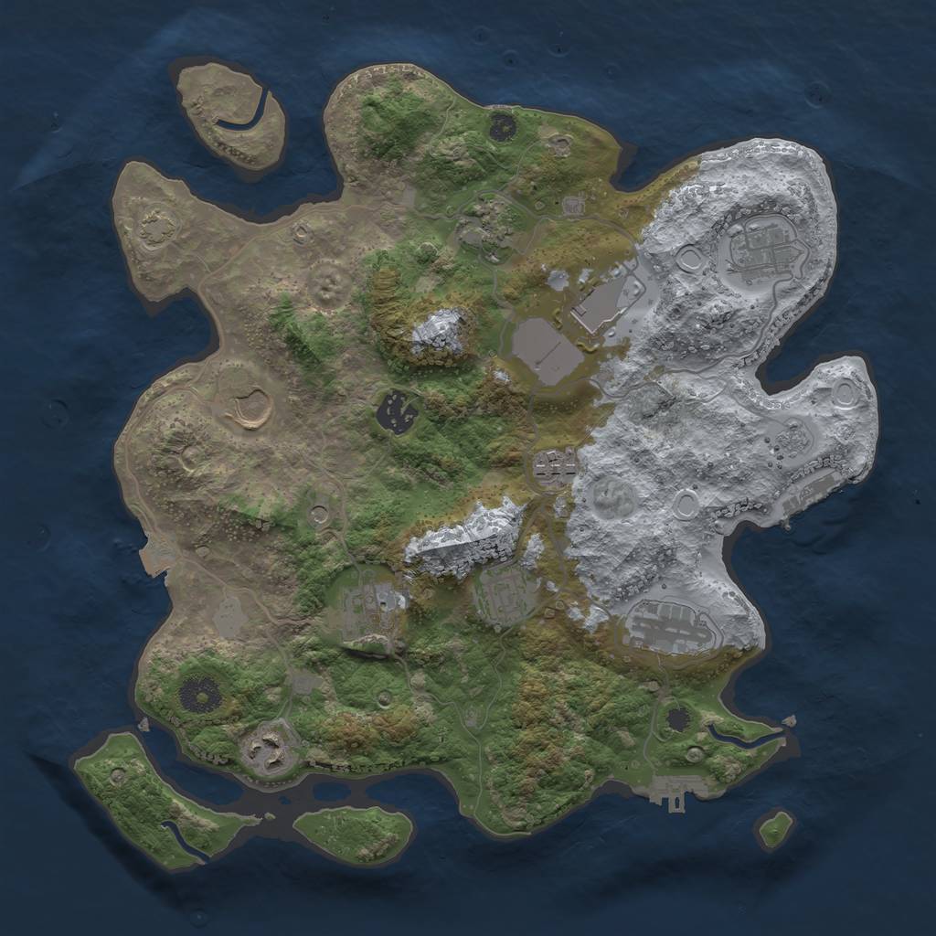 Rust Map: Procedural Map, Size: 3500, Seed: 1033991308, 18 Monuments