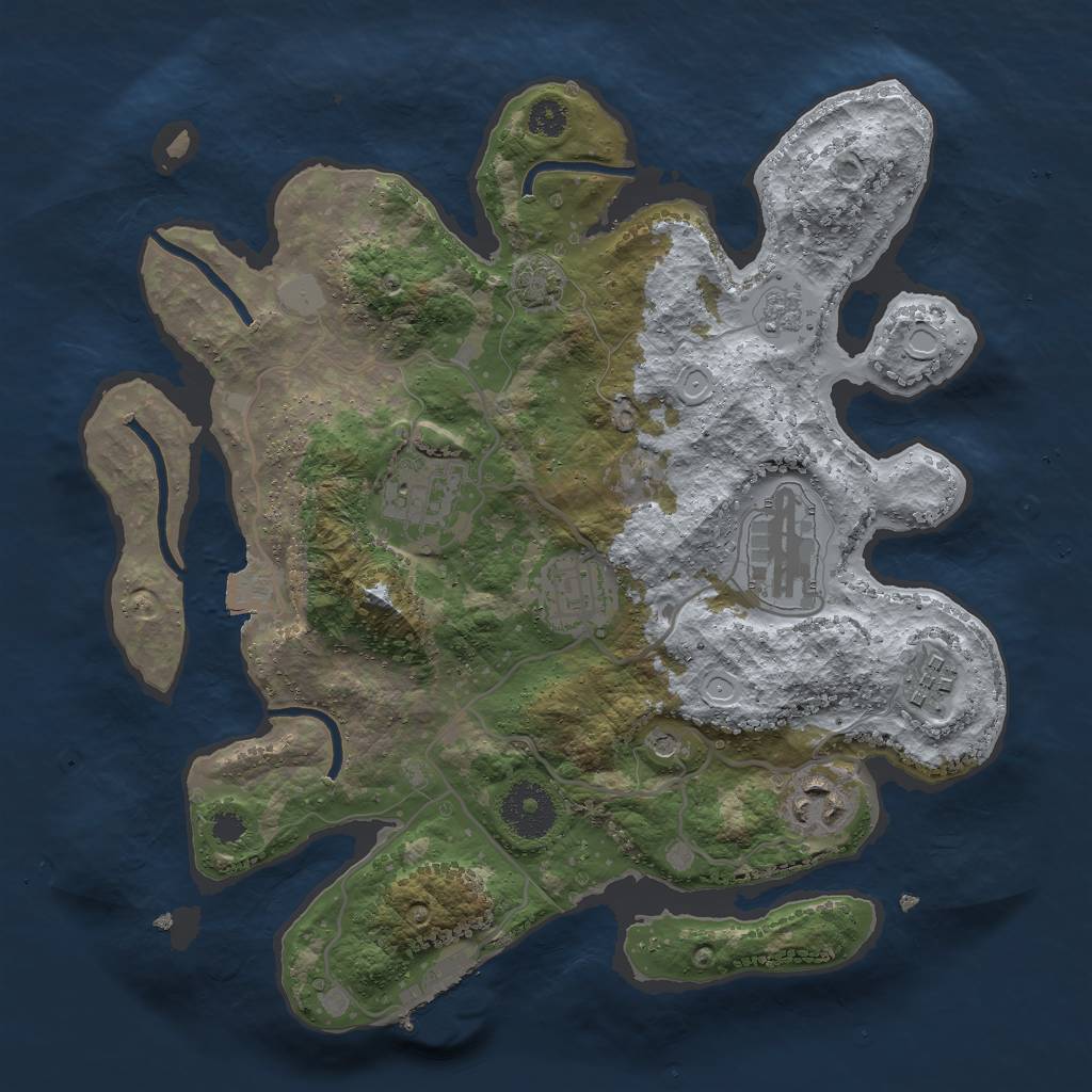Rust Map: Procedural Map, Size: 3000, Seed: 23398, 12 Monuments