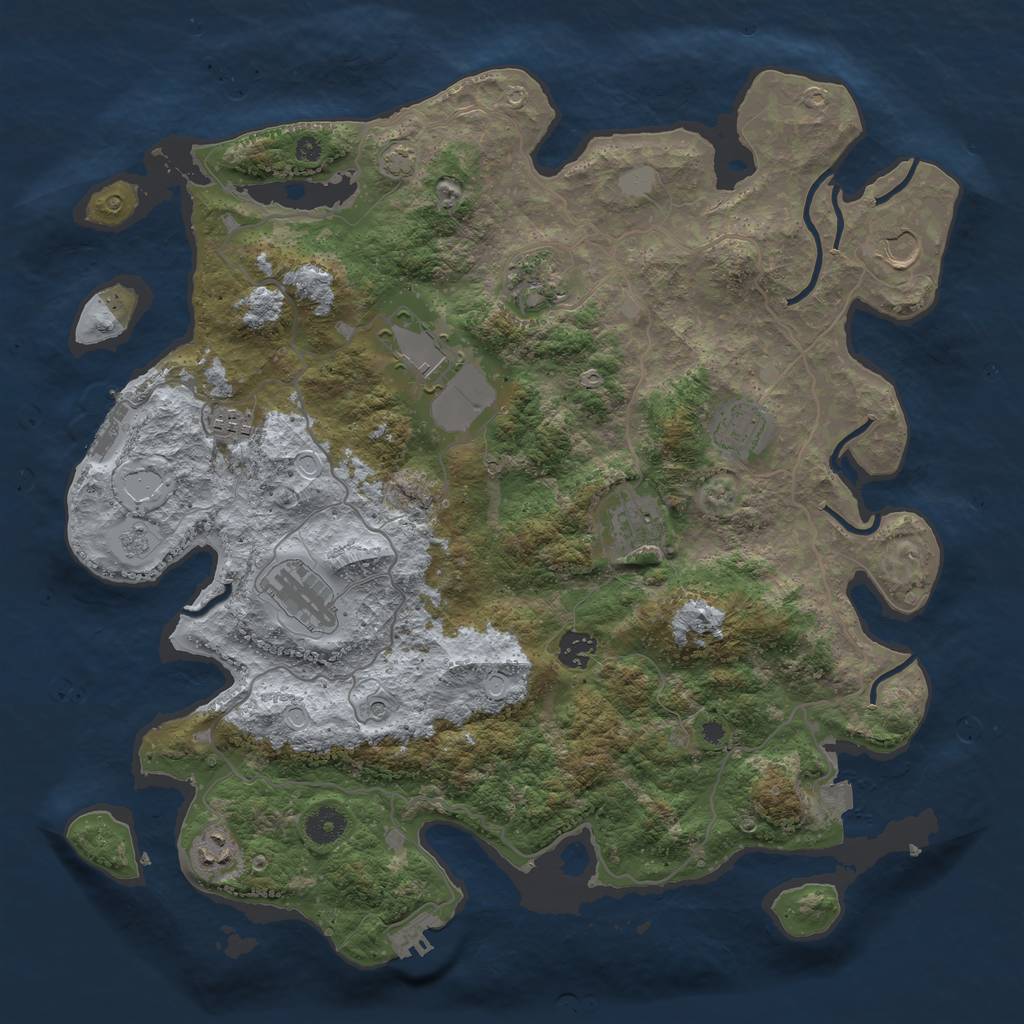 Rust Map: Procedural Map, Size: 4050, Seed: 734643285, 17 Monuments