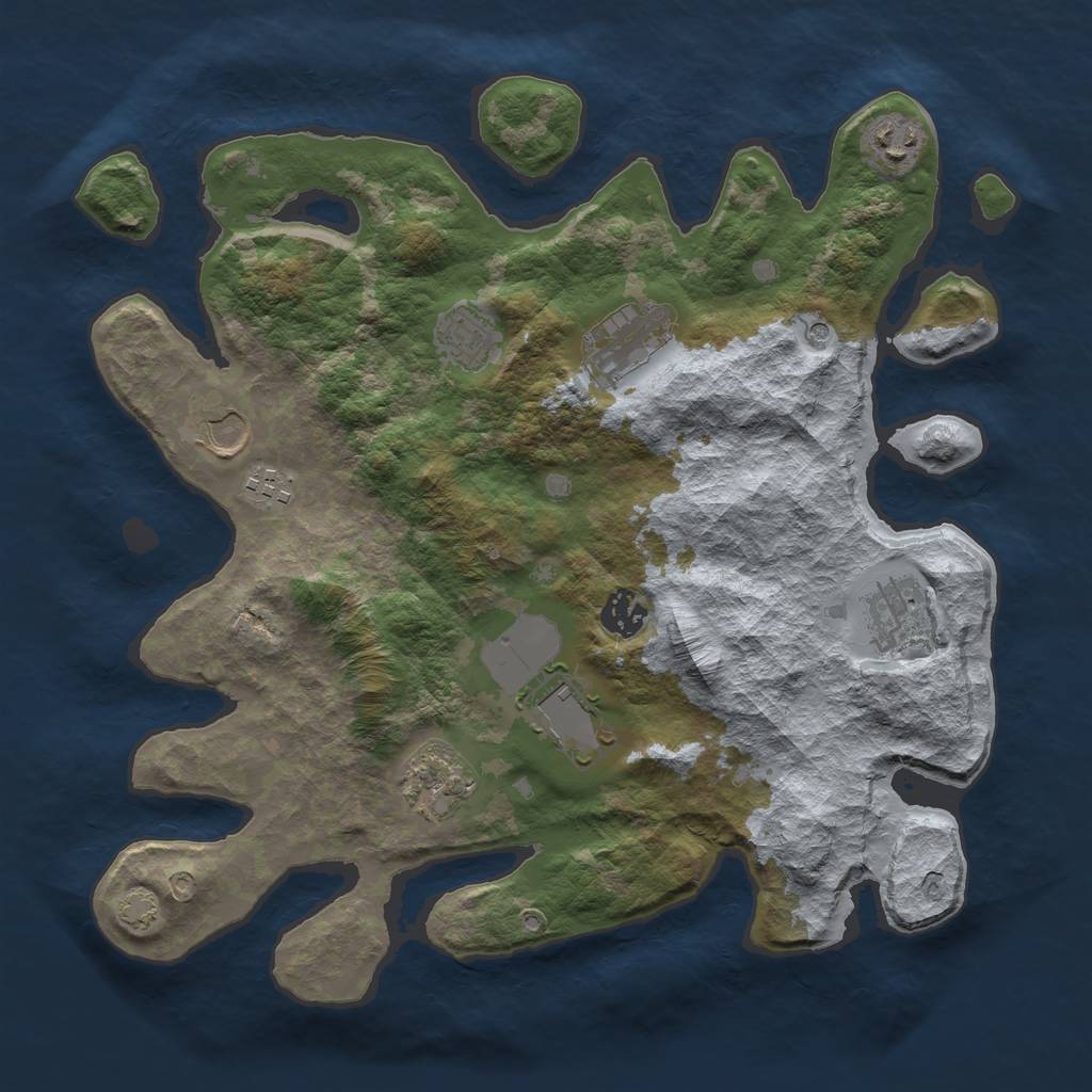 Rust Map: Barren, Size: 3600, Seed: 7854578, 13 Monuments