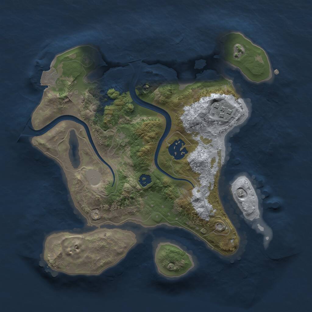 Rust Map: Procedural Map, Size: 2500, Seed: 1897053327, 3 Monuments