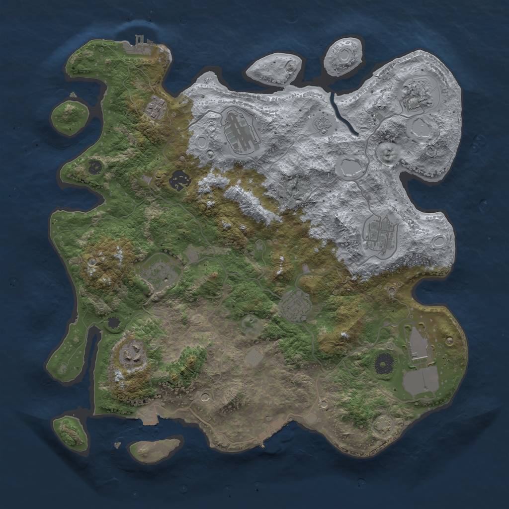 Rust Map: Procedural Map, Size: 3750, Seed: 44443611, 17 Monuments