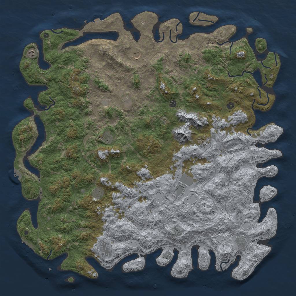 Rust Map: Procedural Map, Size: 6000, Seed: 645570833, 19 Monuments