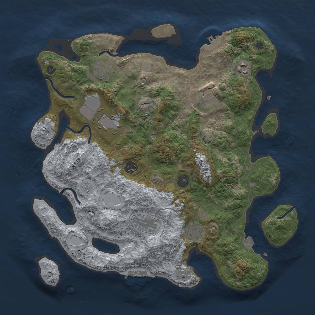 Rust Map: Procedural Map, Size: 3700, Seed: 101, 16 Monuments