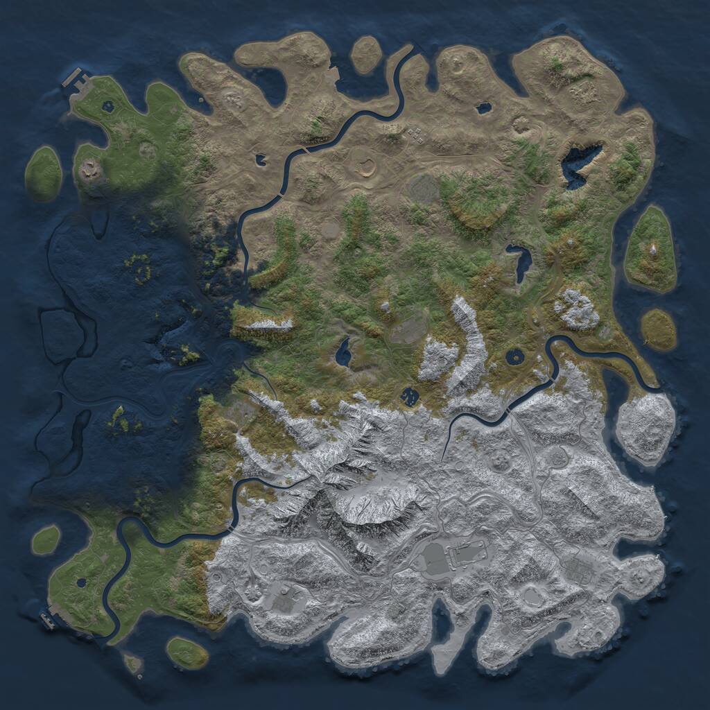 Rust Map: Procedural Map, Size: 6000, Seed: 123629480, 17 Monuments