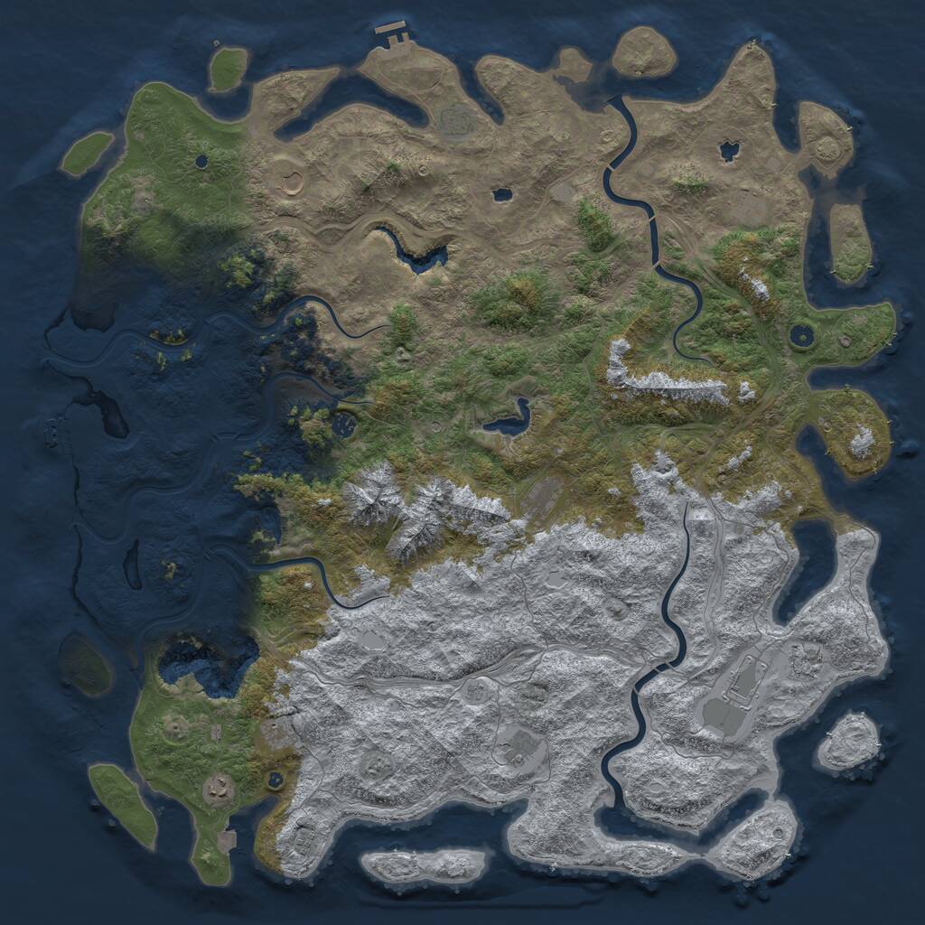 Rust Map: Procedural Map, Size: 6000, Seed: 974290722, 17 Monuments